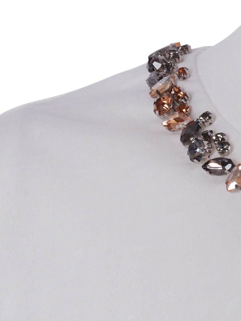 Ermanno Scervino Cropped White Gemstone T-Shirt