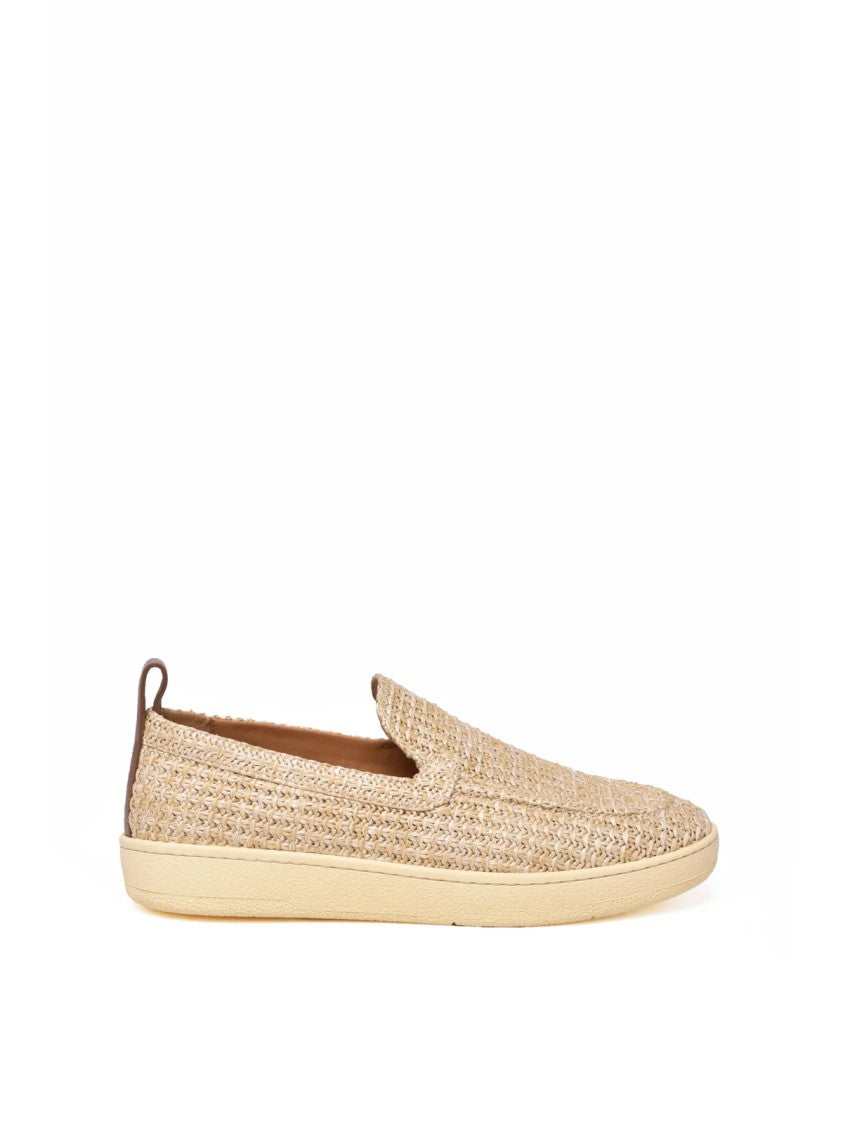 Lanvin Beige Raffia-Textured Slip-On Loafers