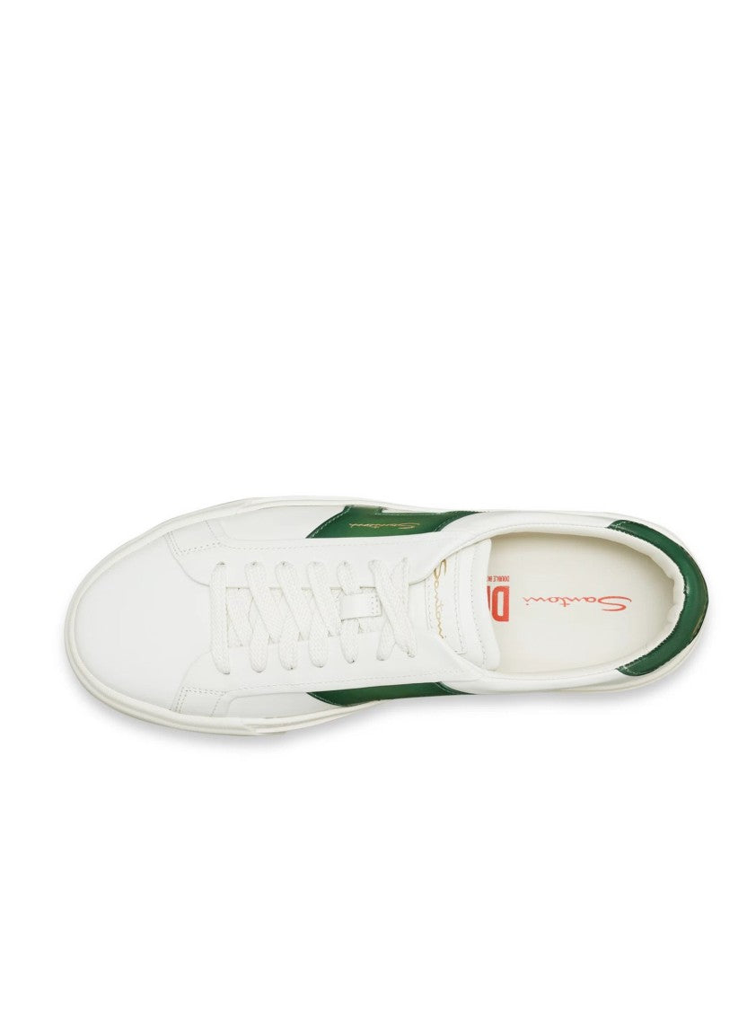 Santoni White Leather Sneakers With Double Buckle Accent