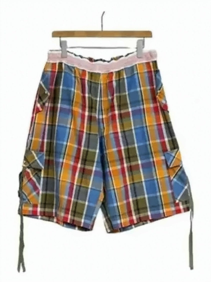 Nigel Cabourn Multicolor Plaid Cargo Shorts With Elastic Waistband And Drawstrings