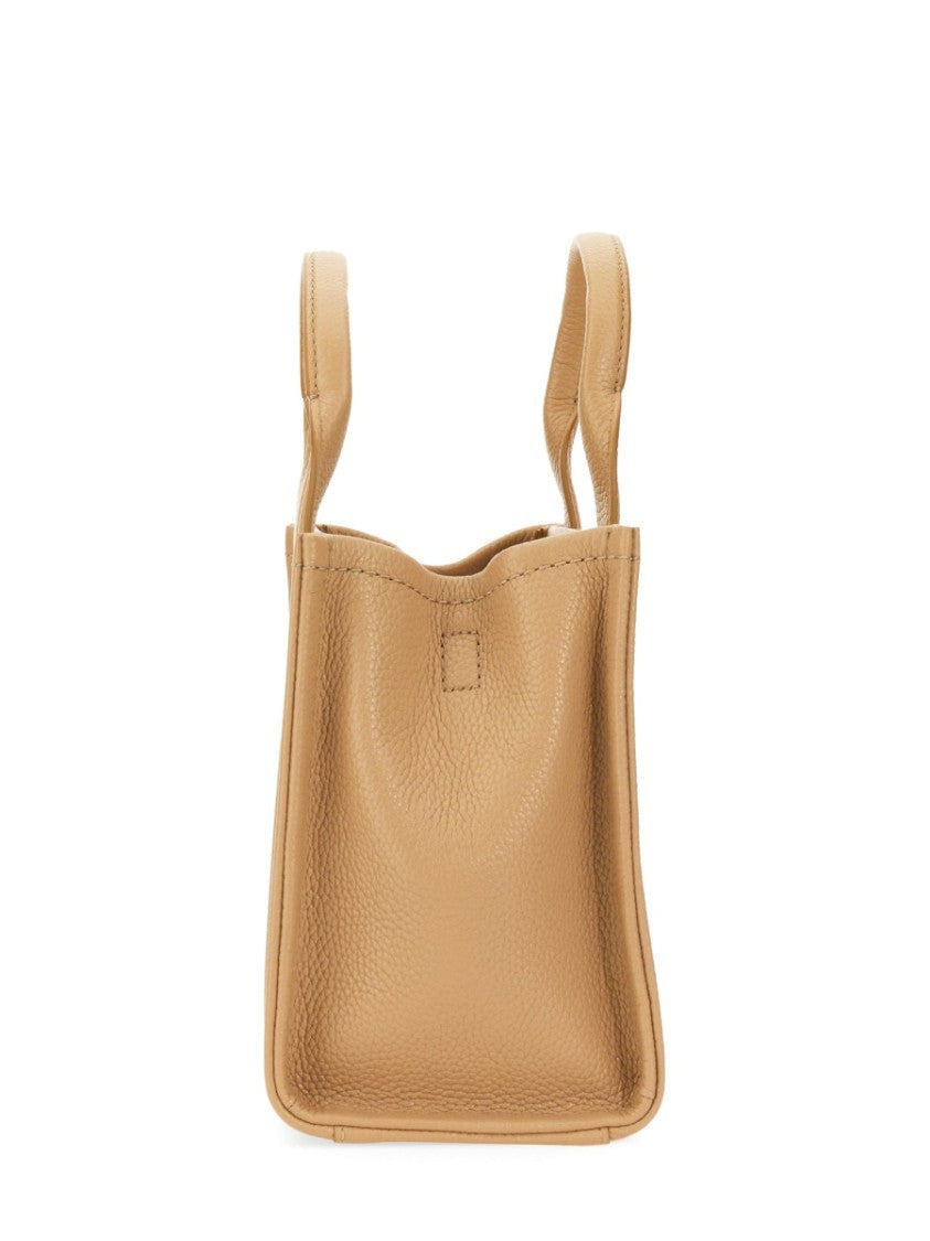 Marc Jacobs Beige Leather Small Structured Logo Tote Bag