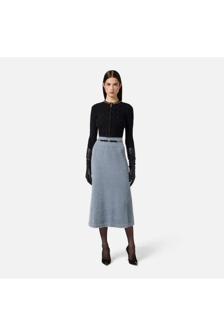 Elisabetta Franchi Black Diamond-Quilted Chain-Trim Viscose-Blend Cardigan