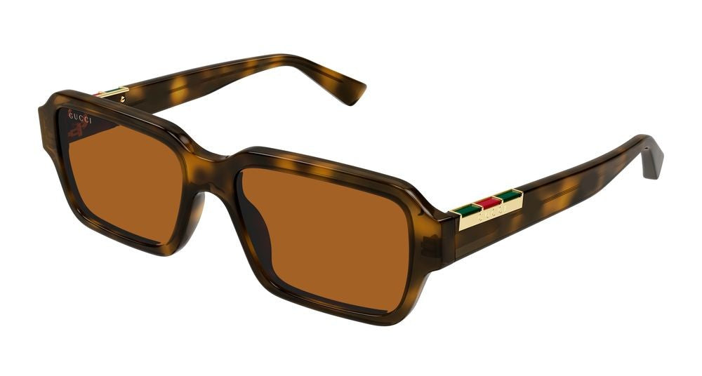 Gucci Havana Gold Accents Bold Square Tortoiseshell Sunglasses