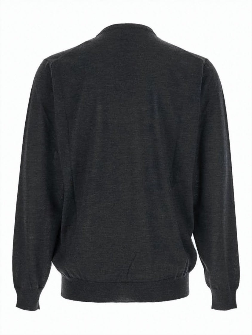 Lardini Fine-Knit Black Wool Crew Neck Sweater