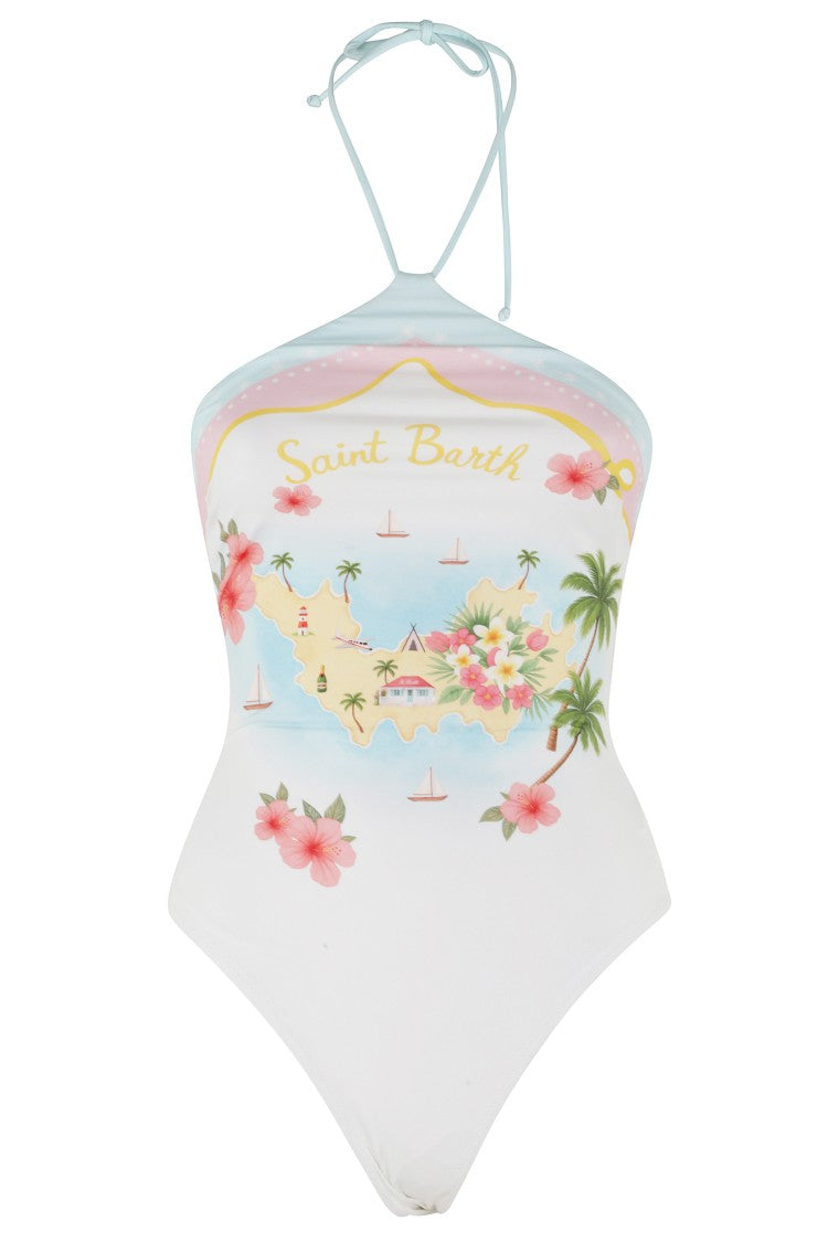 Mc2 Saint Barth White Meryem Deep Back Neckline Polyamide Swimsuit