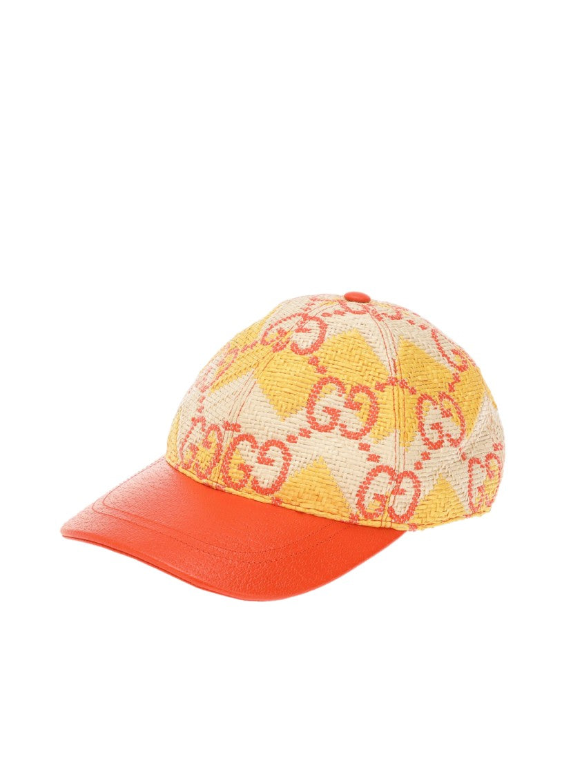 Gucci Raffia Effect Gg Monogram Baseball Cap