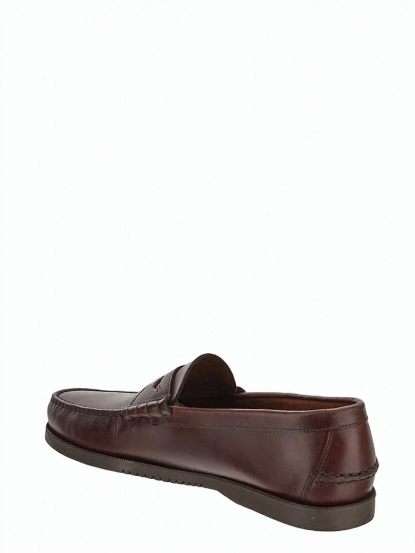 Paraboot Brown Leather Loafers With Classic Moccasin Stitching