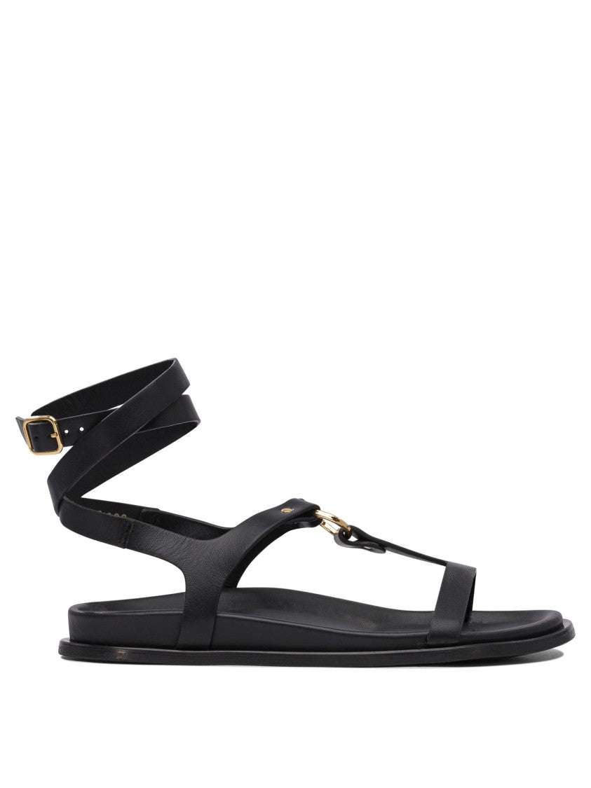 Alohas Ankle-Wrap Sandals With Gold Accent