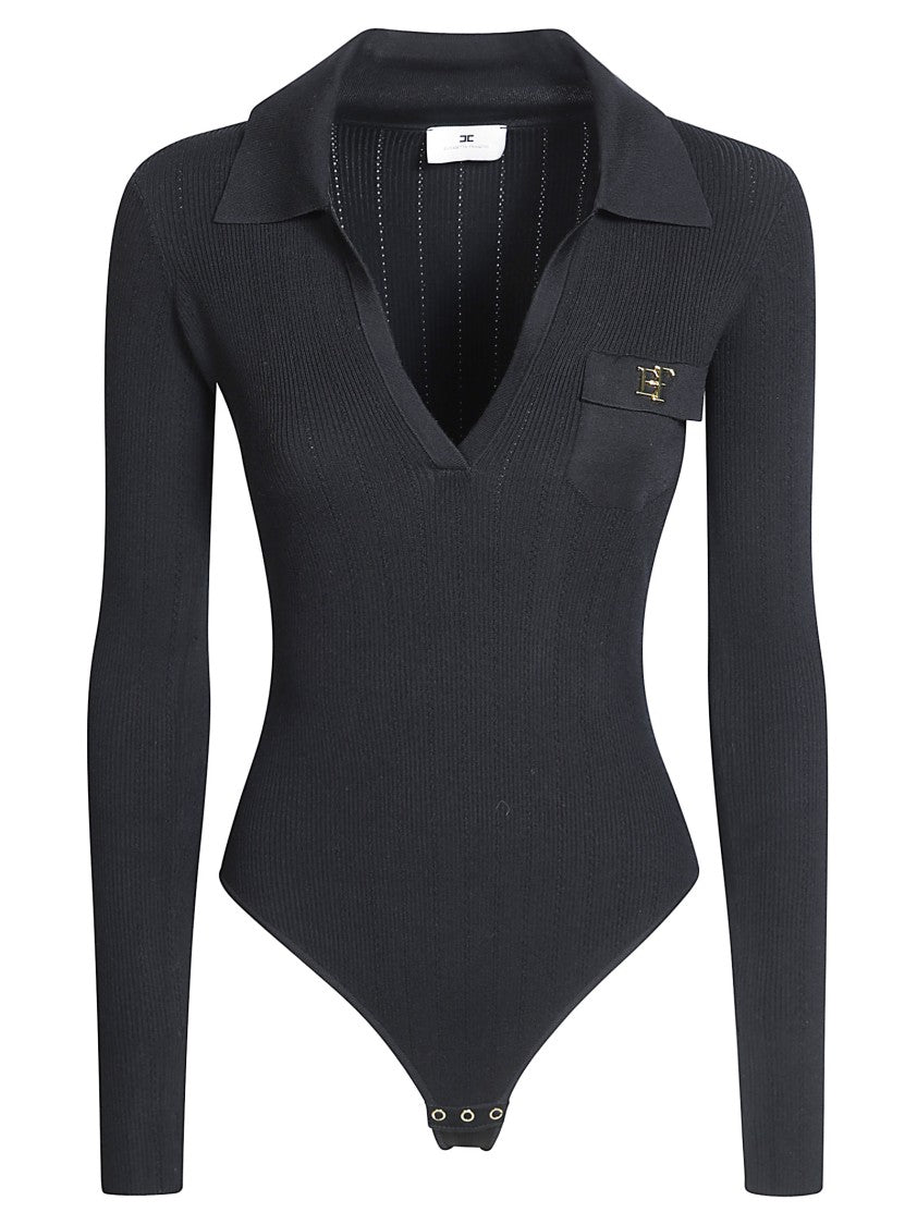 Elisabetta Franchi Black Ribbed Knit Bodysuit