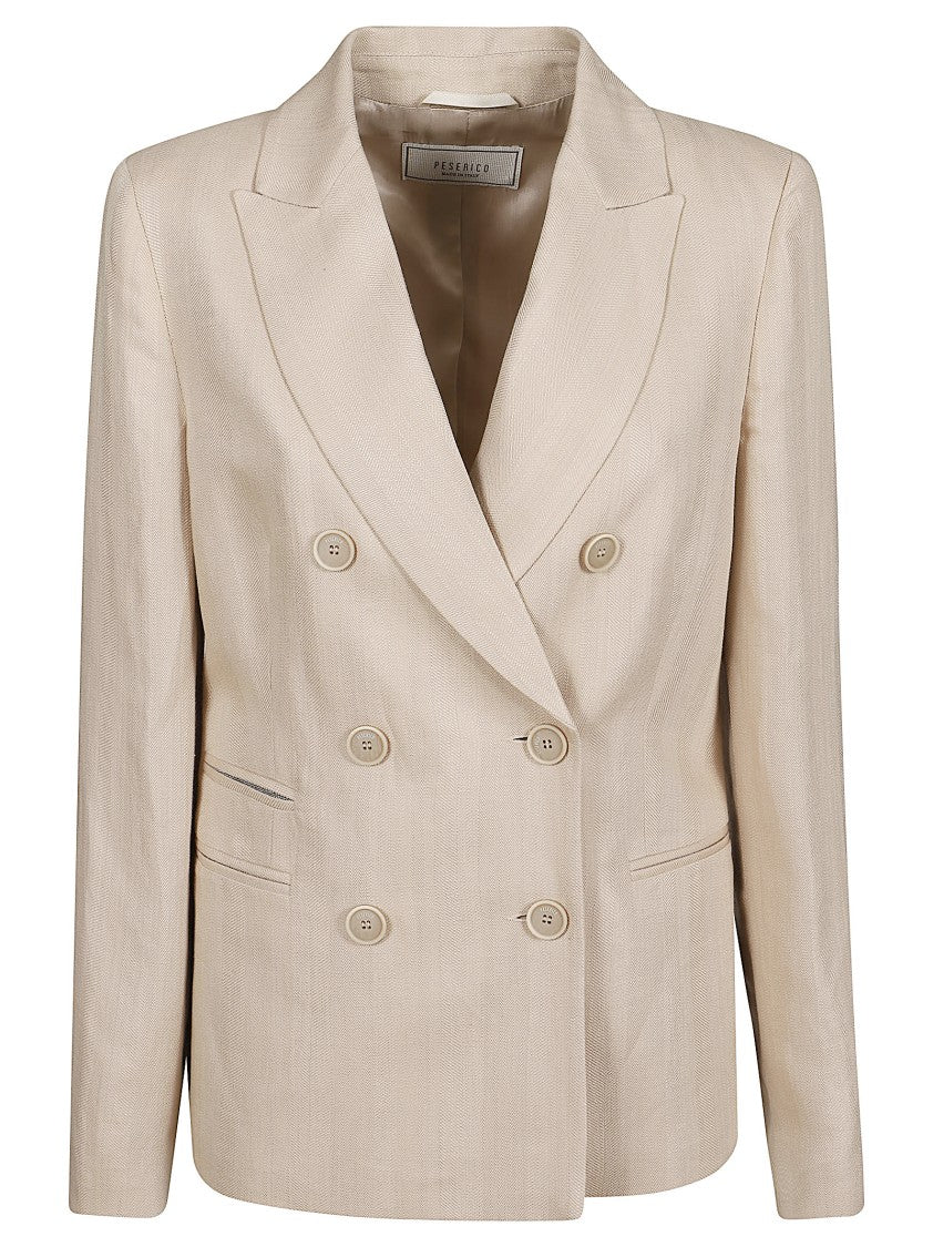 Peserico Tailored Linen-Blend Blazer With Notch Lapel And Decorative Pockets