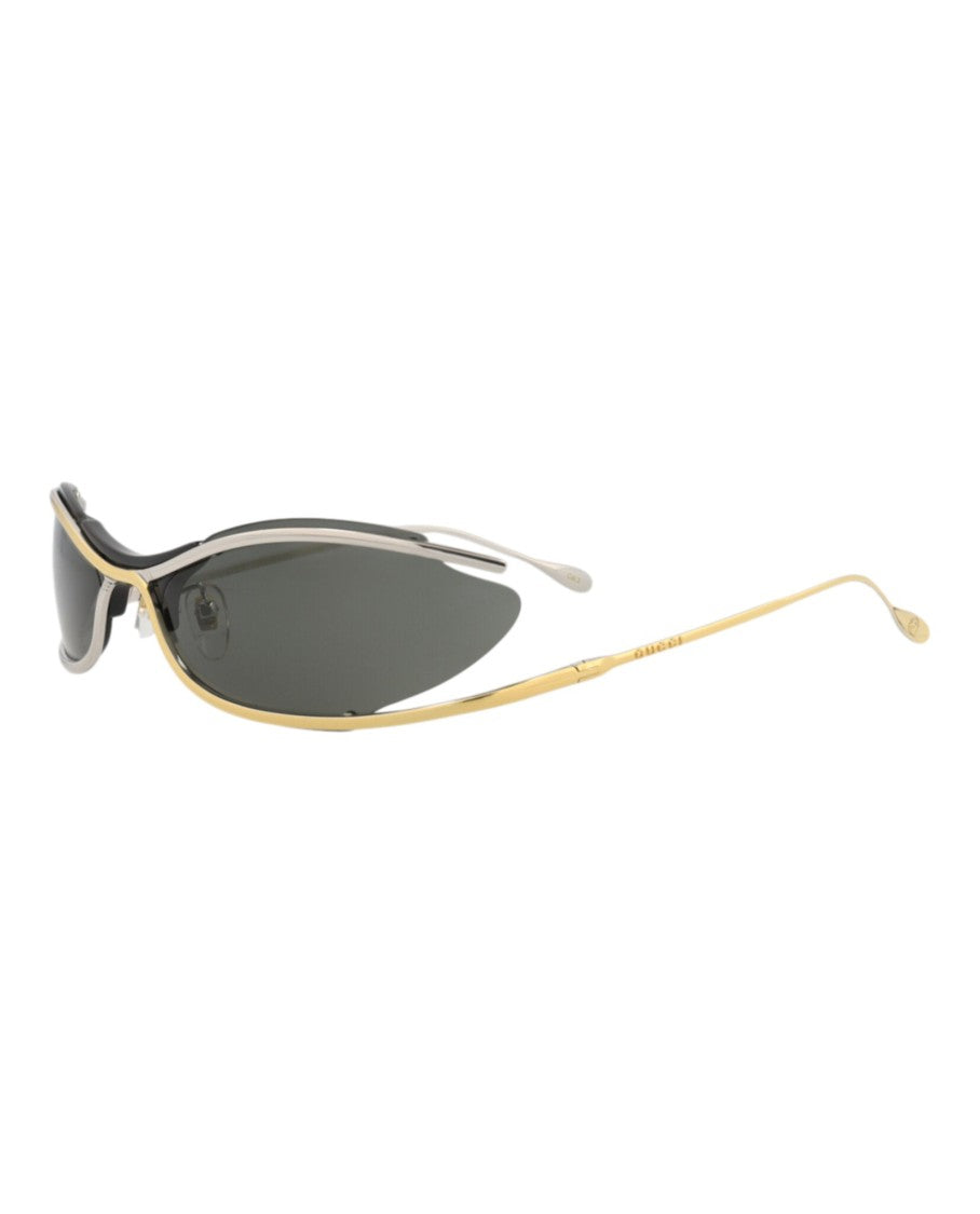 Gucci Shield-Frame Metal Sunglasses With Dual-Tone Finish
