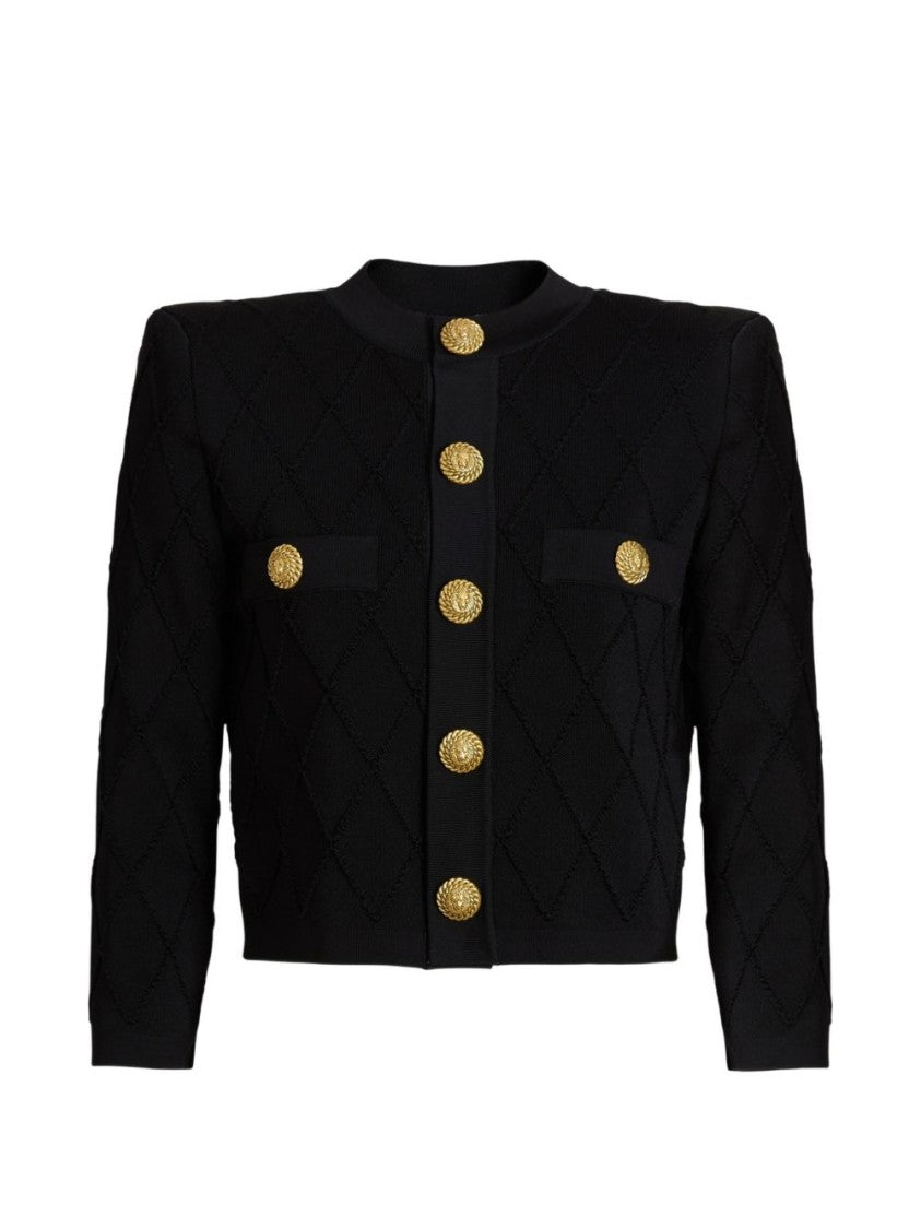Balmain Black Quilted Viscose Compact Cardigan