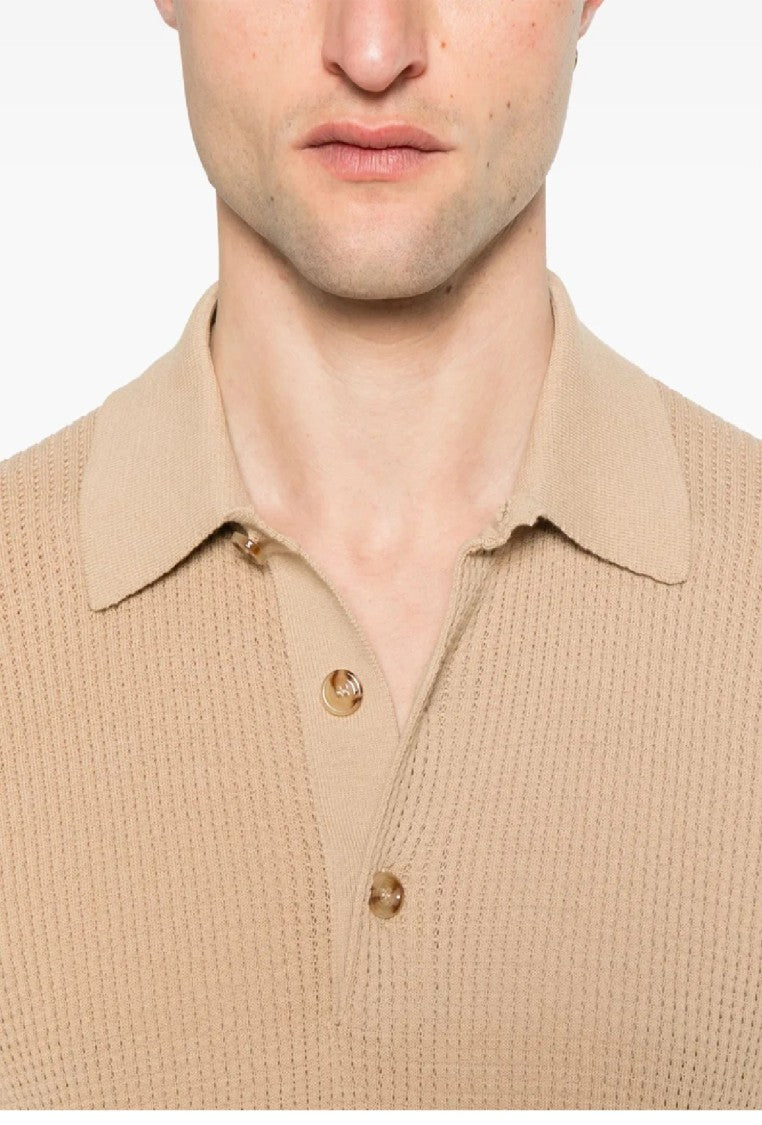 Lardini Textured Knit Cotton Polo Shirt With Classic Collar And Button Placket