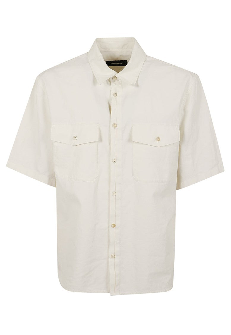 Dsquared2 White Short-Sleeve Linen Shirt