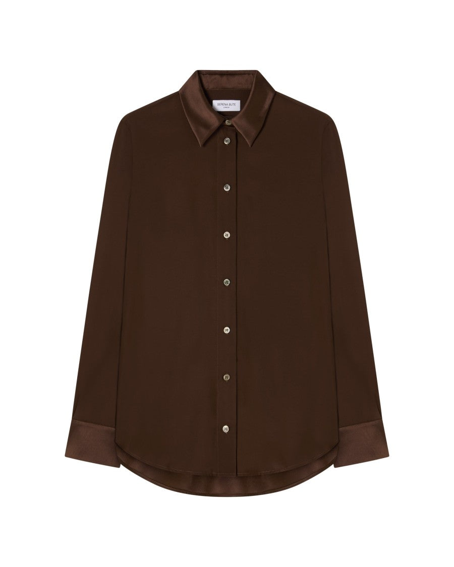 Serena Bute Silk Classic Shirt - Chocolate Brown