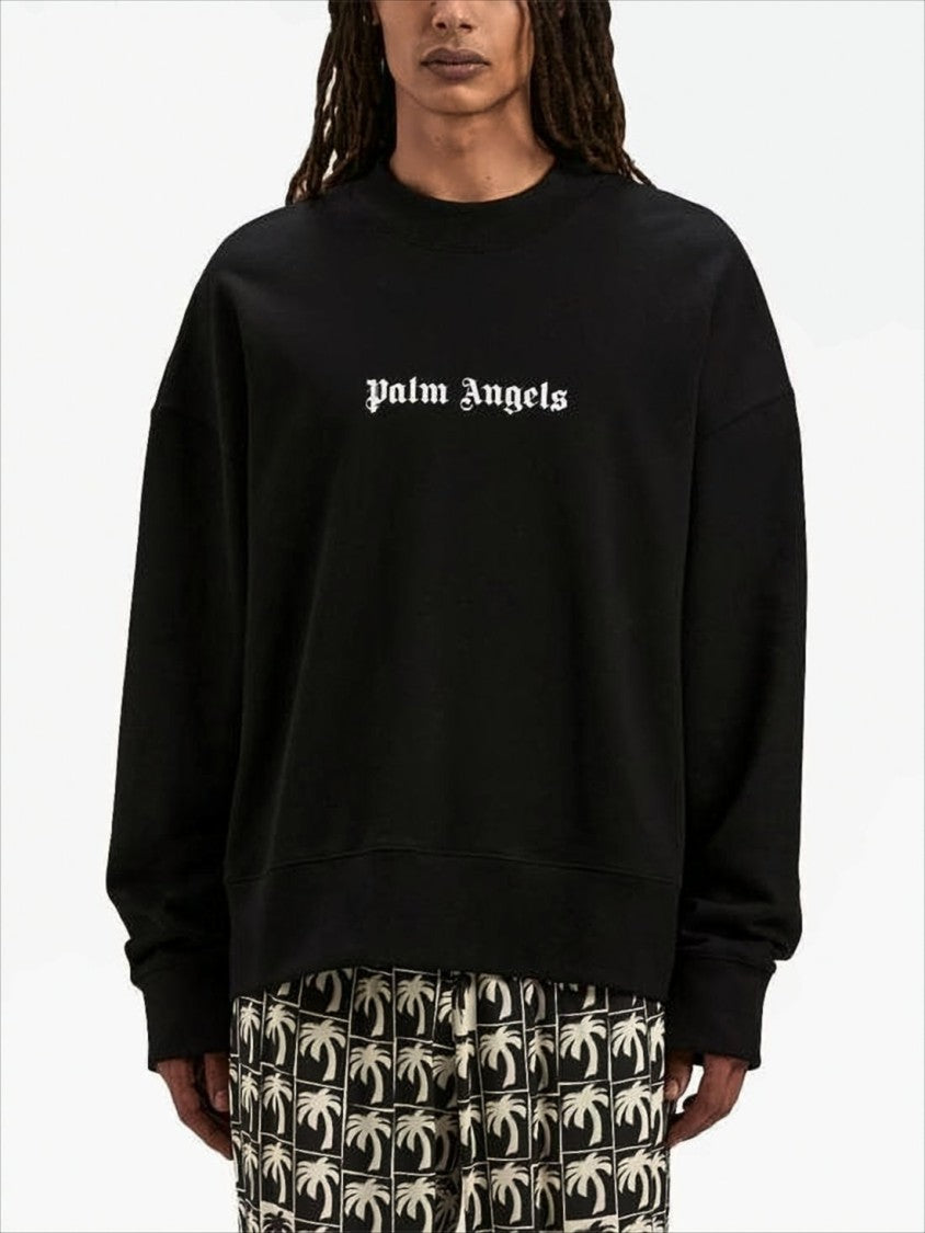 Palm Angels Black Long-Sleeve T-Shirt With Gothic Logo