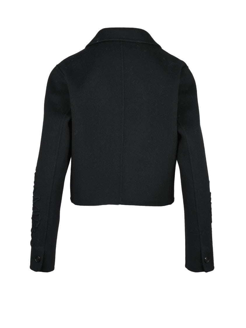 Ermanno Firenze Black Wool-Blend Button Short Jacket