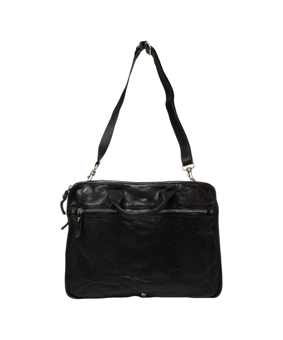 Campomaggi Rectangular Black Leather Work Bag With Multiple Pockets And Versatile Carrying Options