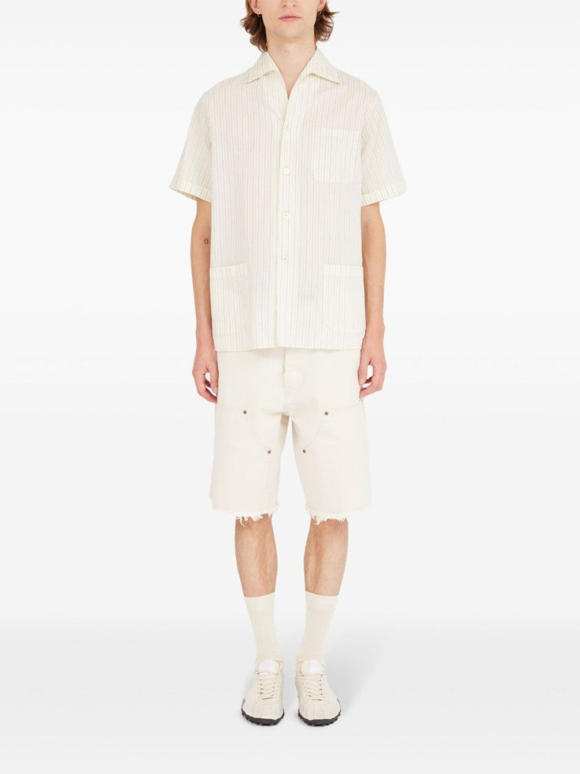 Maison Margiela Short-Sleeved Relaxed Fit Shirt With Vertical Stripes