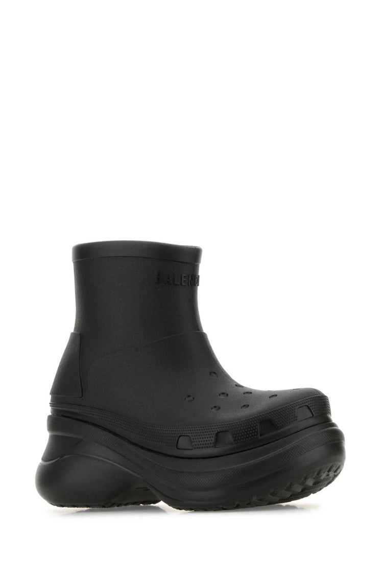 Balenciaga Black Rubber Crocs Ankle Boots
