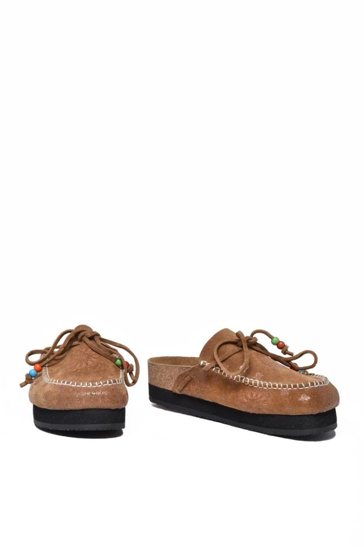 Arizona Love Suede Leather Mules With Decorative Bow