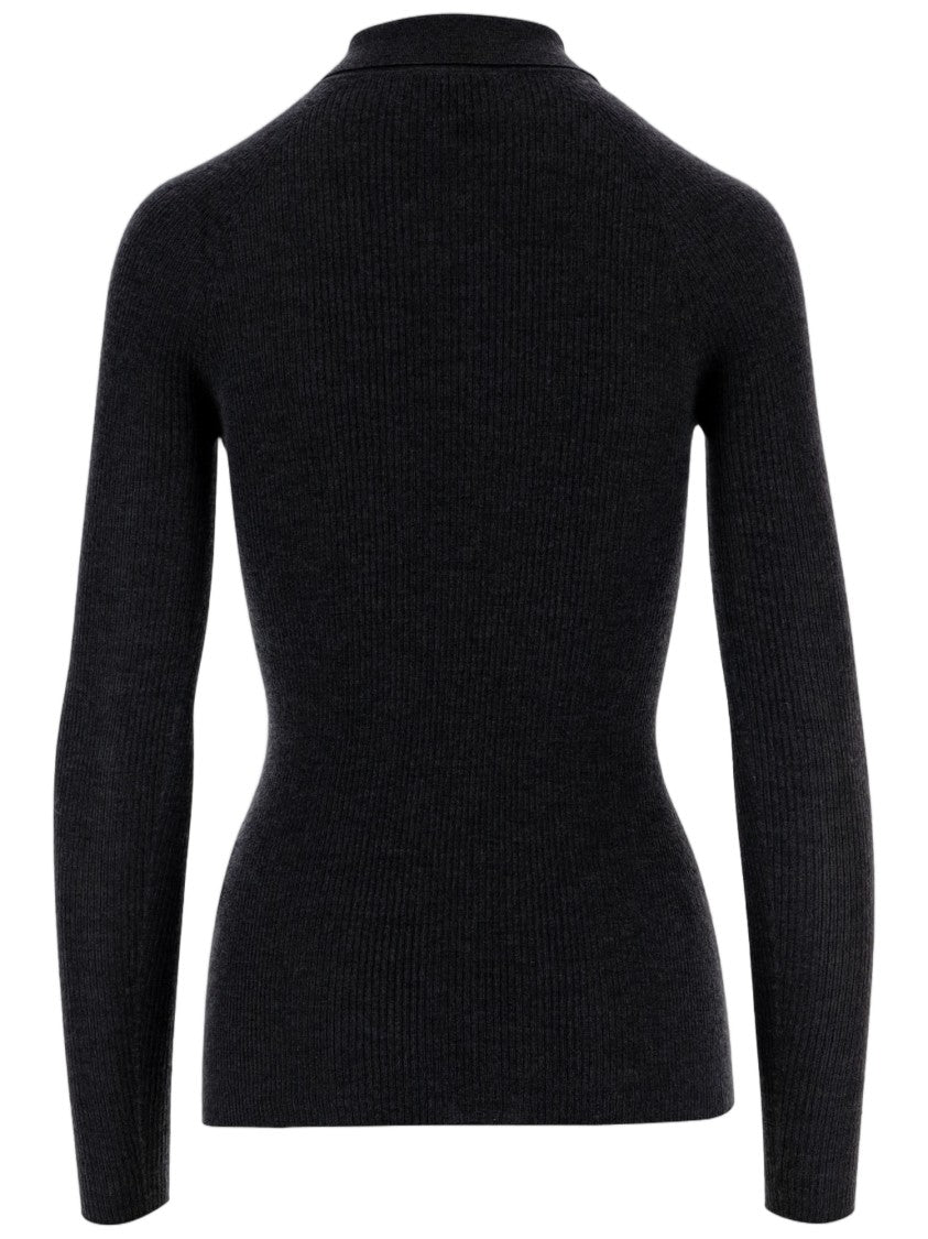 Sa Su Phi Black Ribbed Cashmere-Silk Polo Shirt