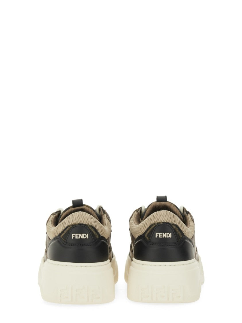 Fendi Low-Top Sneakers With Calf Leather And Mesh Panels