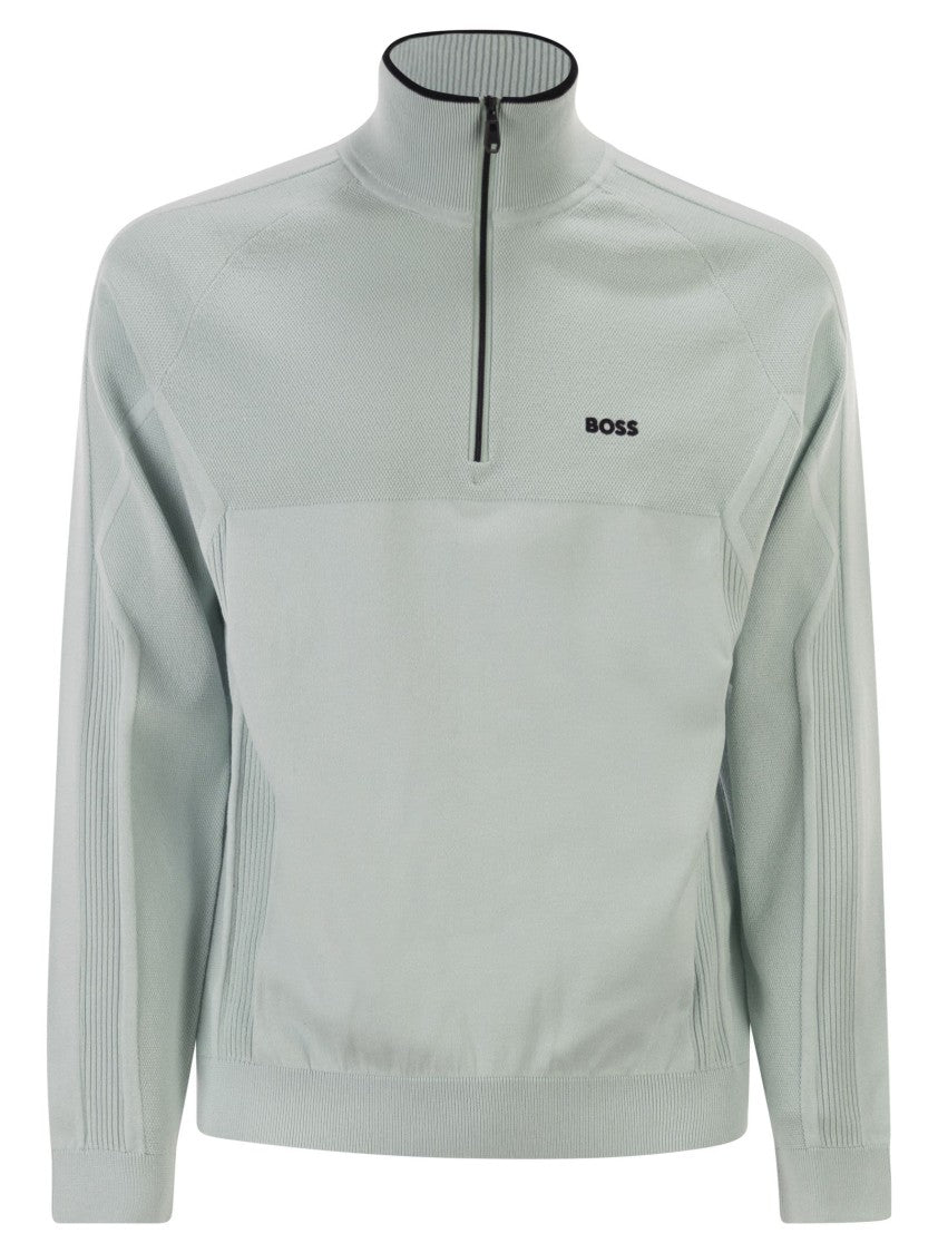 Boss Regular Fit Grey Jumper With Technical Knitwork