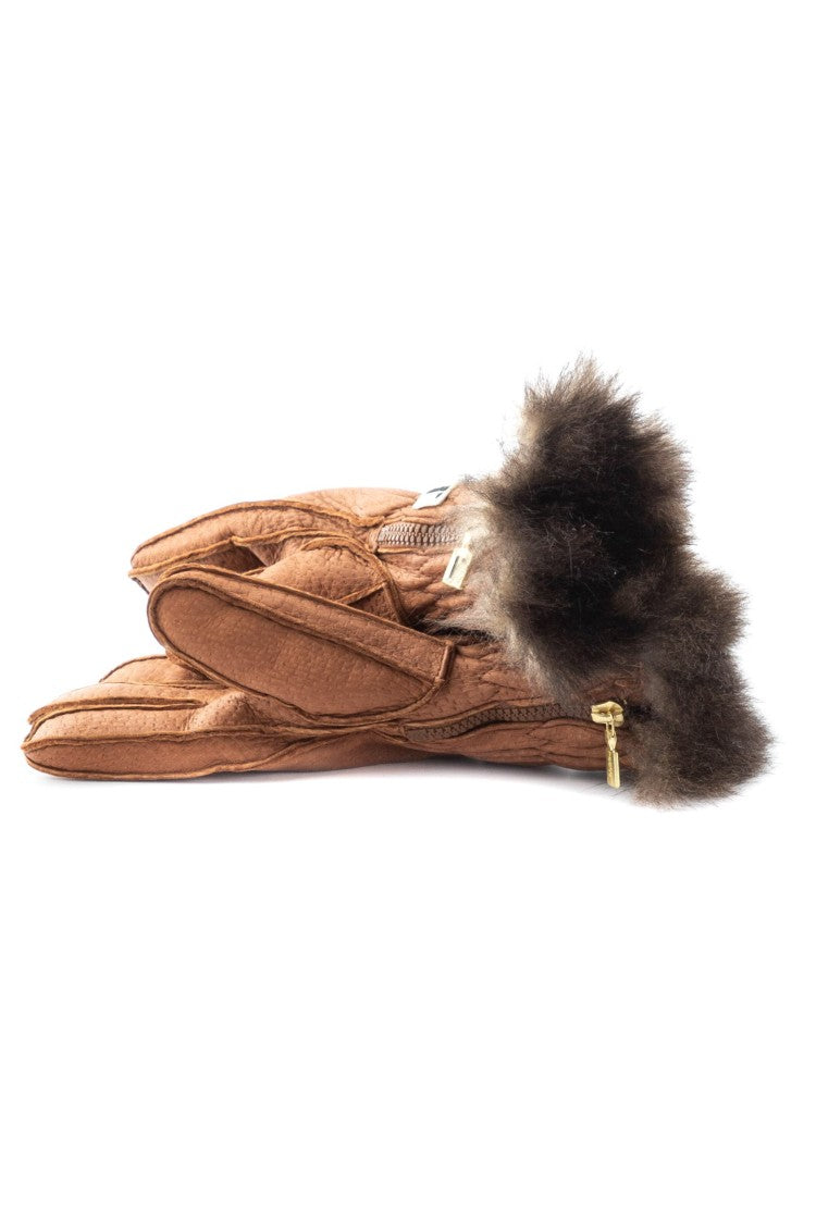 Restelli Handcrafted Peccary Opossum-Lined Gloves