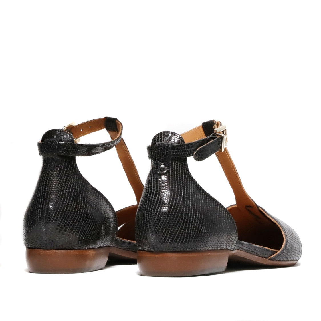 Duccio Del Duca Open Shoe In Black Lizard Print Leather