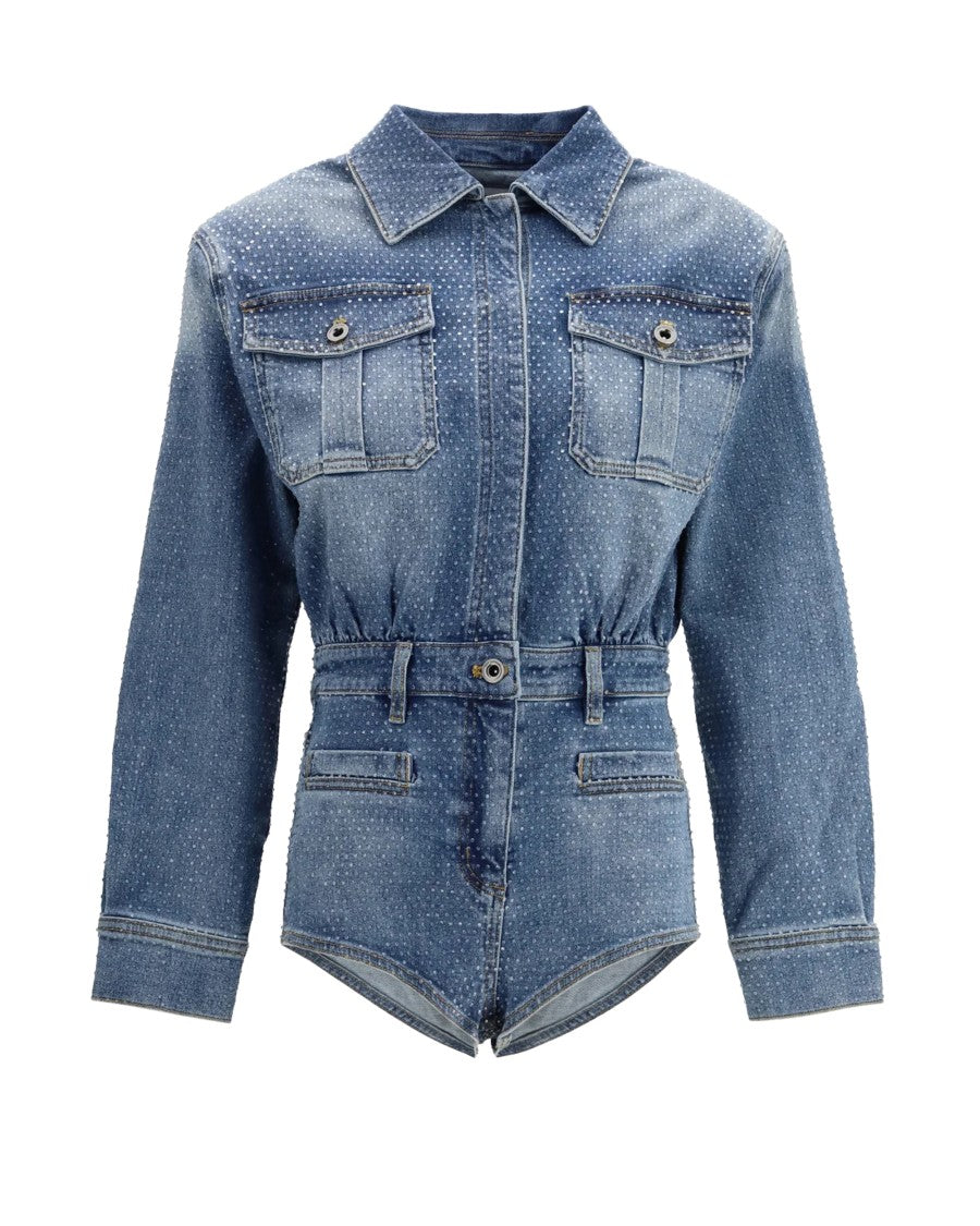 Self-Portrait Denim Jumpsuit With Rhinestone Embellishments