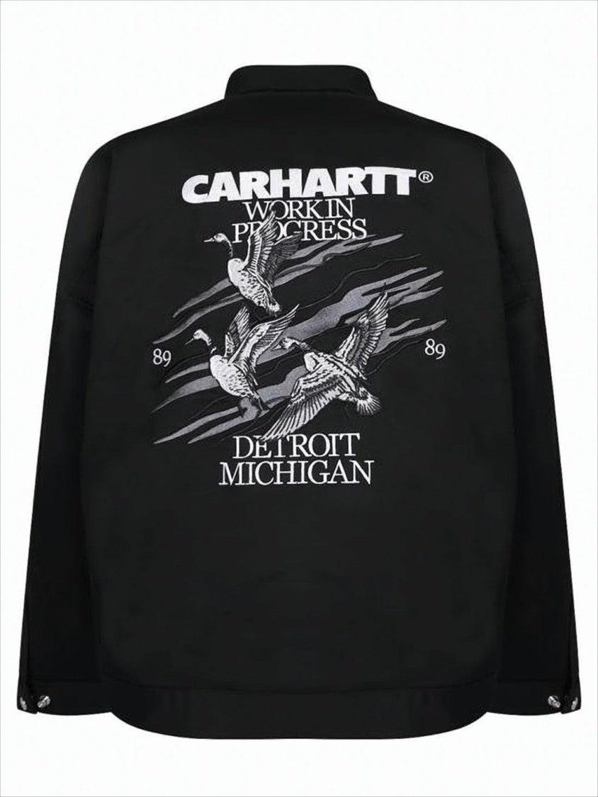 Carhartt Wip Black Jacket With Structured Collar And Intricate Embroidery