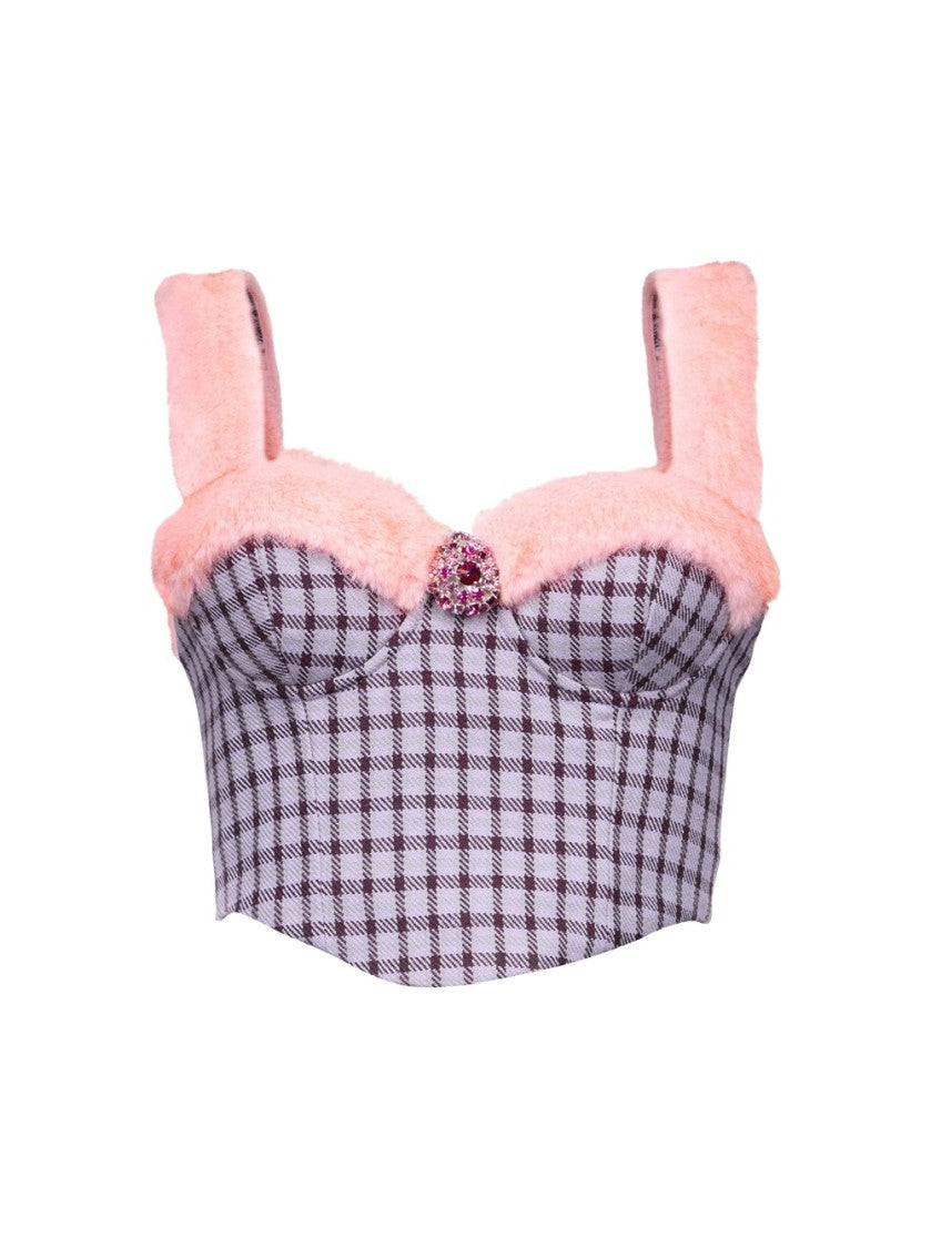 Area Faux Fur Trim Bustier Top