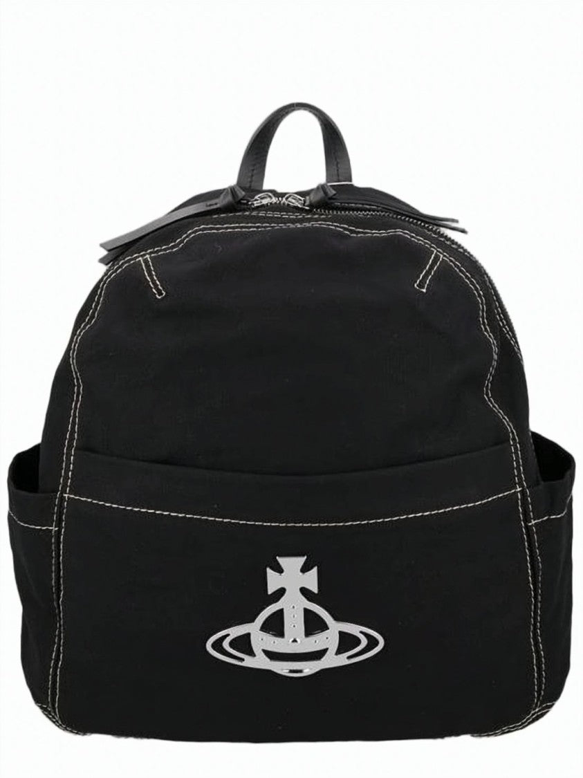 Vivienne Westwood Cotton Backpack With Distinctive Silver Emblem