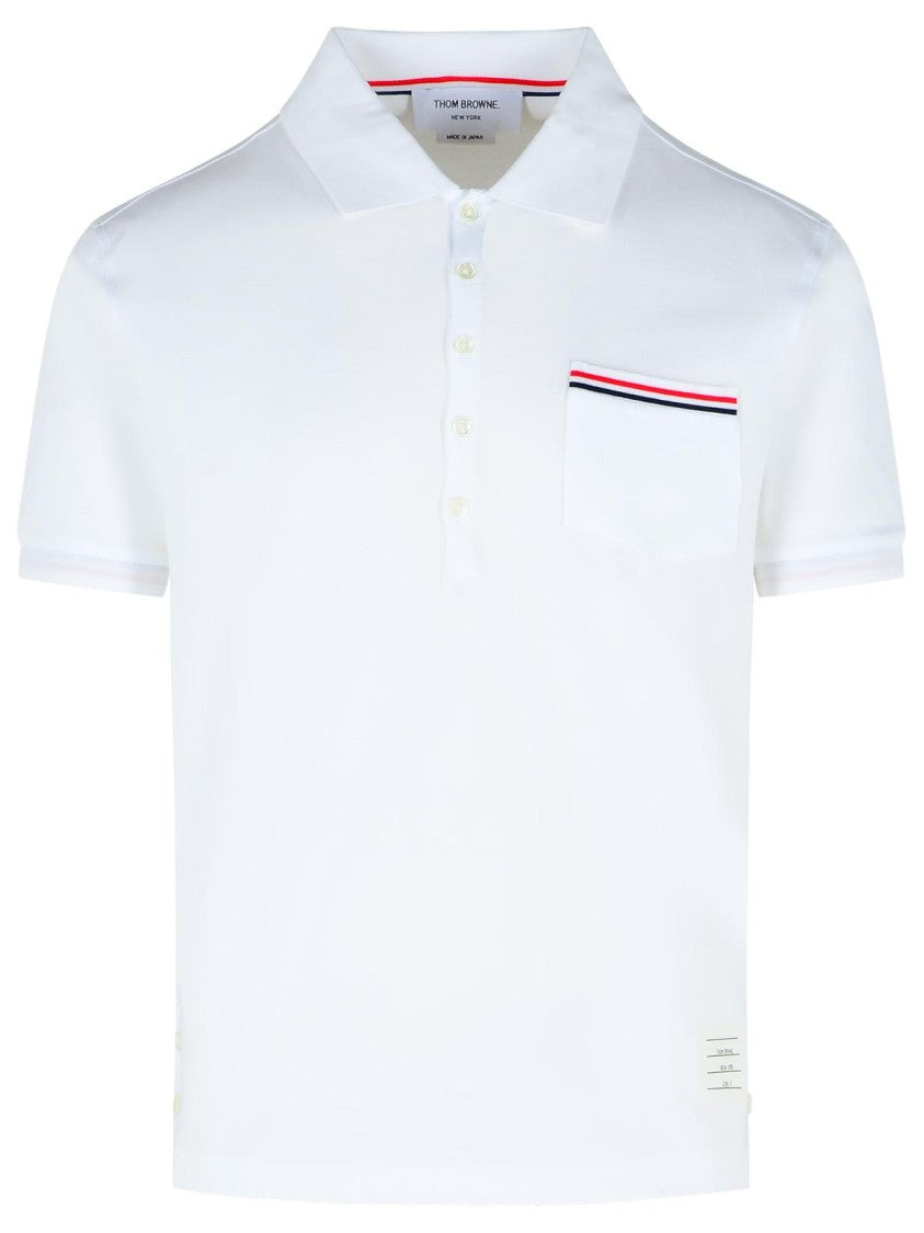 Thom Browne White Cotton Polo Shirt With Tricolor Detailing