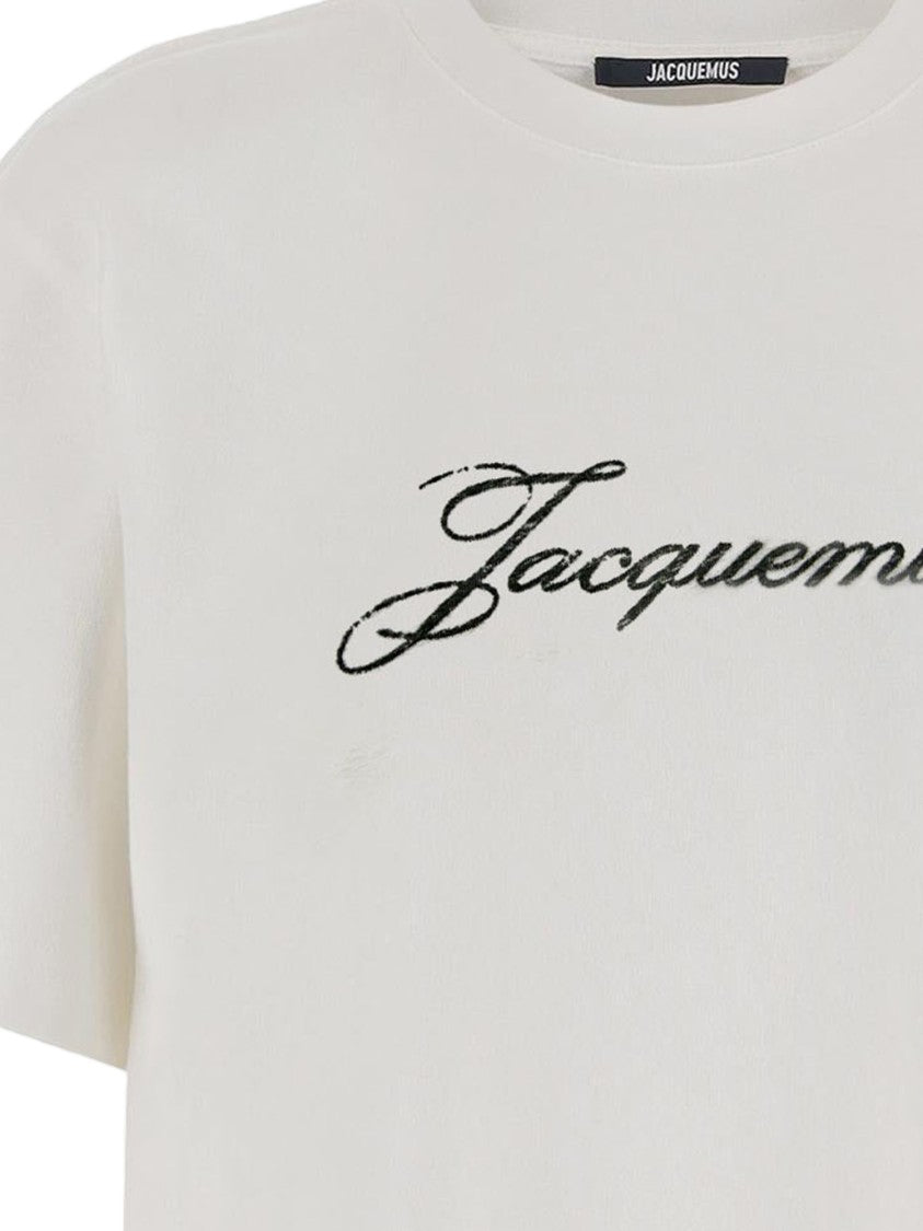 Jacquemus White Cotton T-Shirt With Contrasting Front Logo Detail