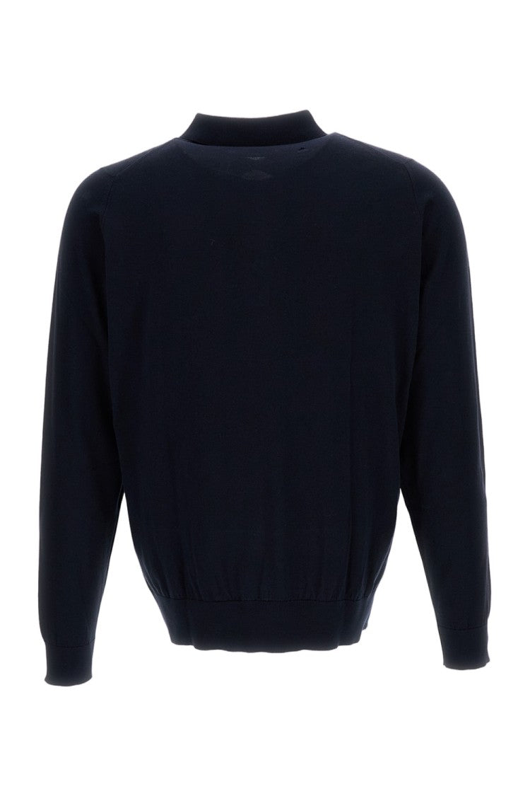 John Smedley Blue Long-Sleeve Cotton Polo