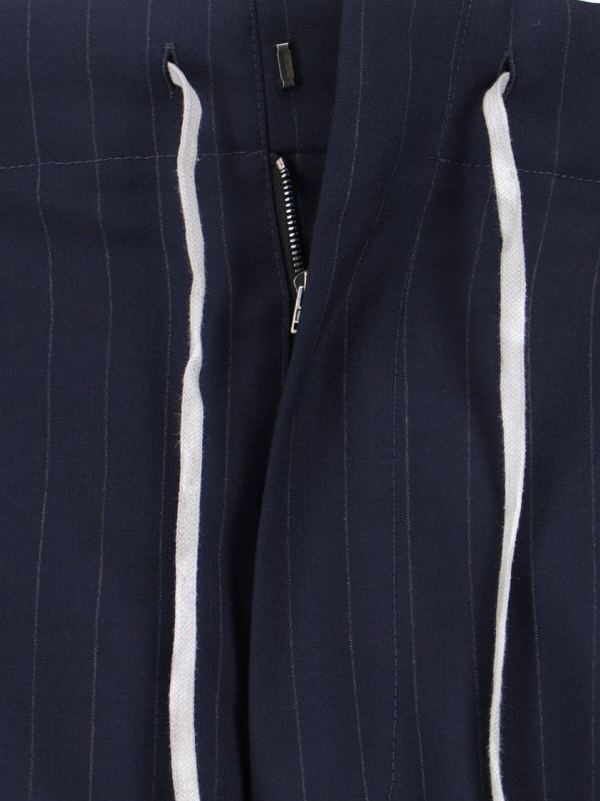 Maison Margiela Navy Blue Wool Trousers With White Pinstripe