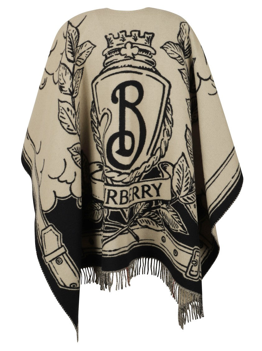 Burberry Beige Poncho Coat With Bold Graphic Prints