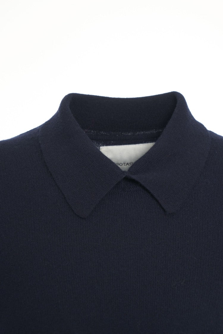 Jeio Deep Blue Knit Polo Shirt With Classic Collar And Ribbed Trims