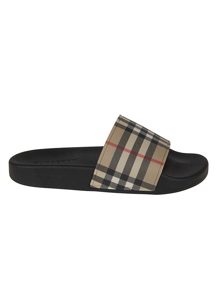 Burberry Slide Sandal With Check Pattern Strap