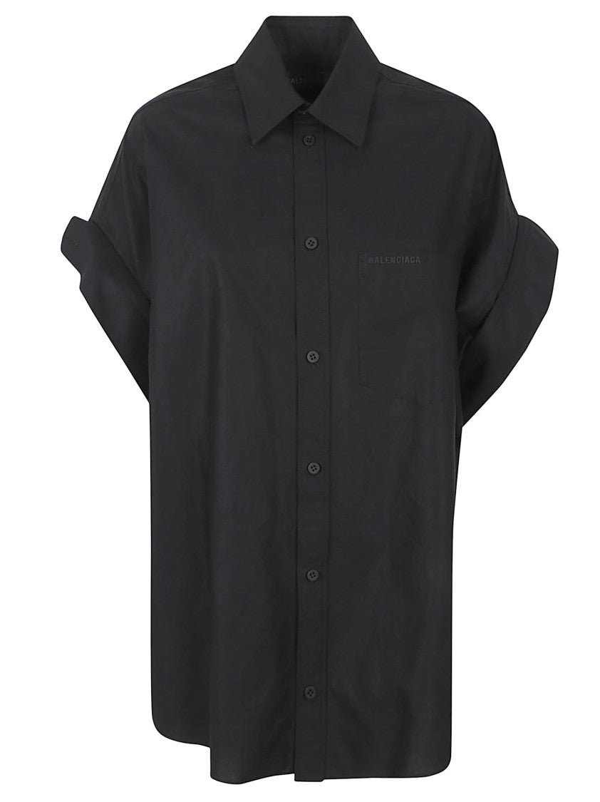 Balenciaga Pointed-Collar Short-Sleeved Shirt With Subtle Embroidery