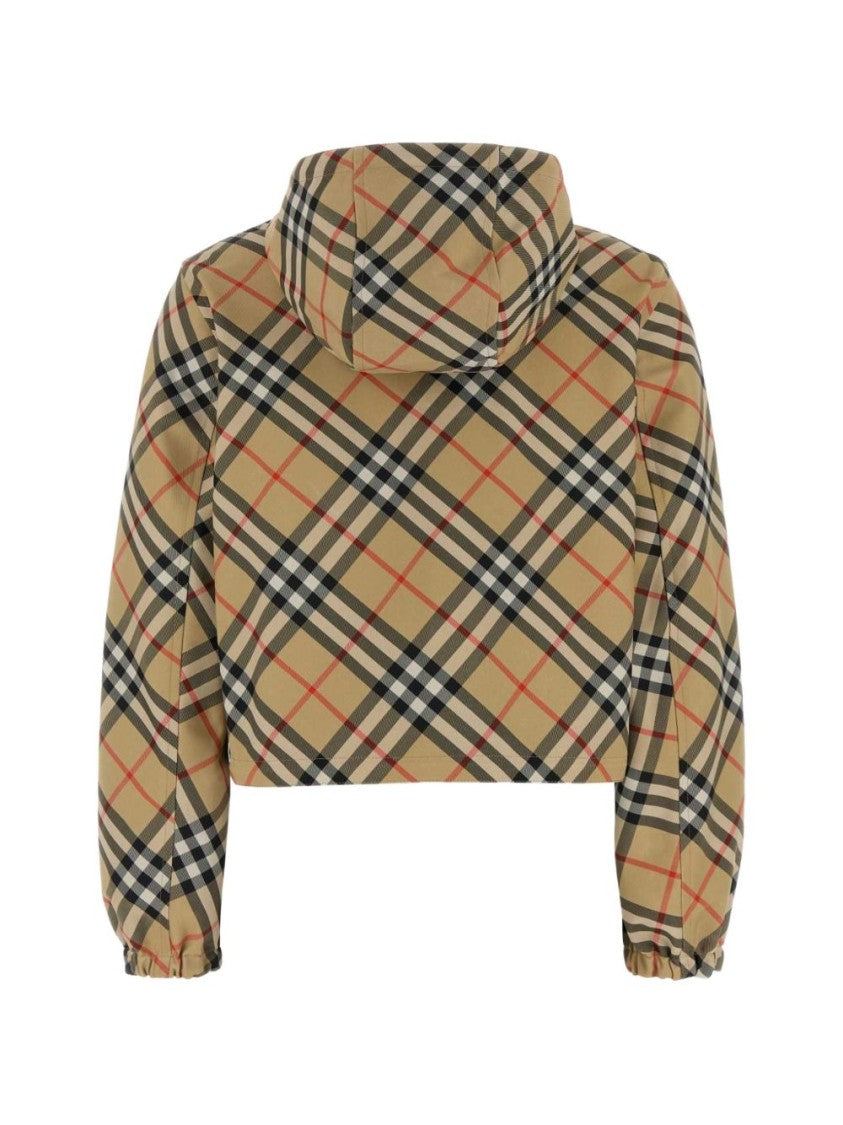 Burberry Cropped Check Pattern Jacket With Hood