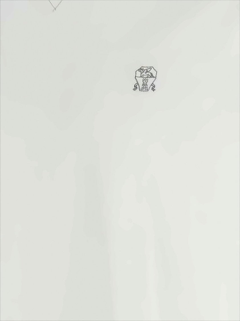 Brunello Cucinelli White Short-Sleeve T-Shirt With Embroidered Logo