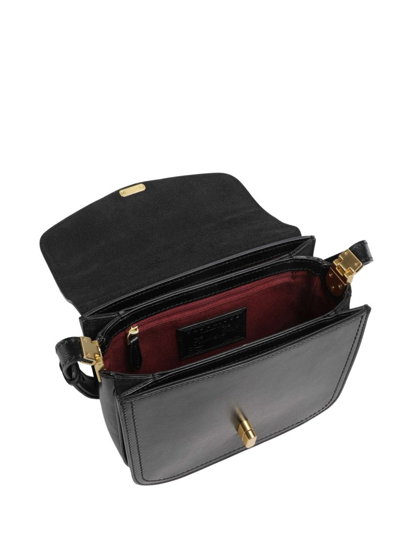 The Bridge Rectangular Black Shoulder Bag With Gold-Tone Turn Lock And Adjustable Strap