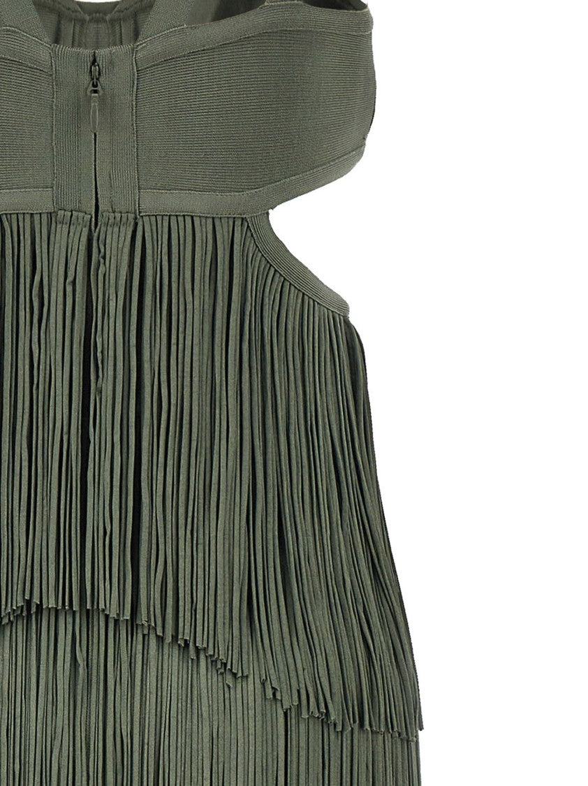 Hervé Léger Strappy Tiered Fringe Dress