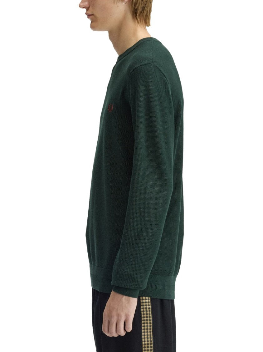 Fred Perry Long-Sleeved Cotton Ribbed Crewneck Sweatshirt