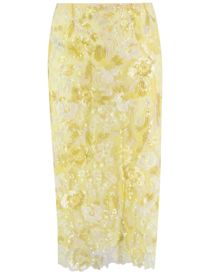 Ermanno Firenze Floral Patterned Midi Skirt With Sequins