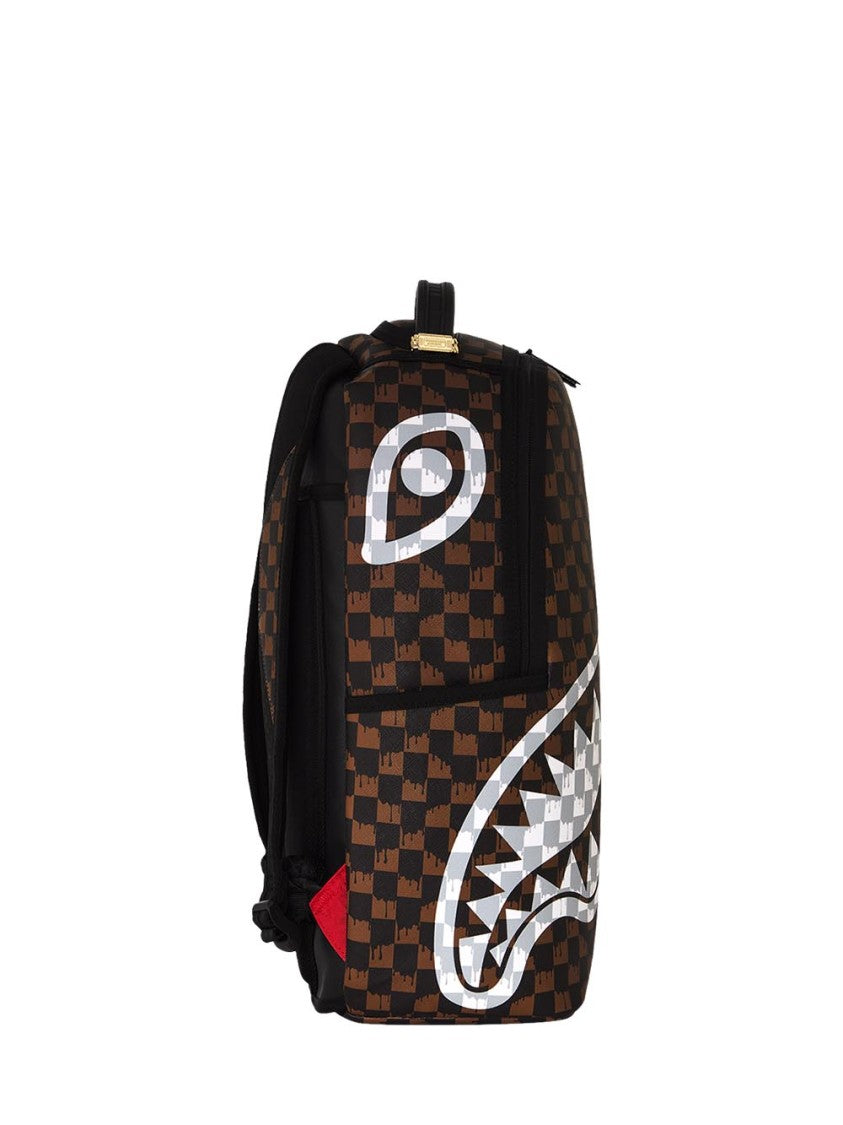 Sprayground Brown And Cream Drip Check Shark Backpack