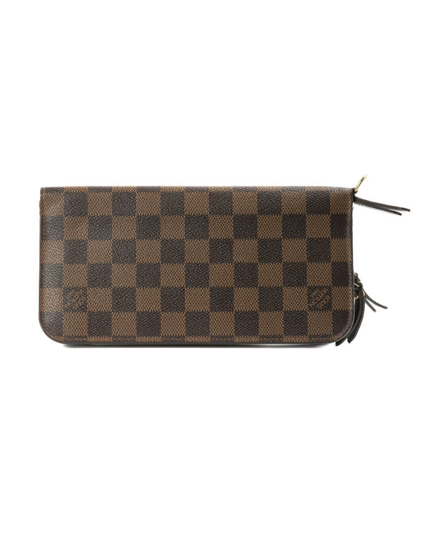 Louis Vuitton Damier Ebene Canvas Wallet With Gold Hardware Accents